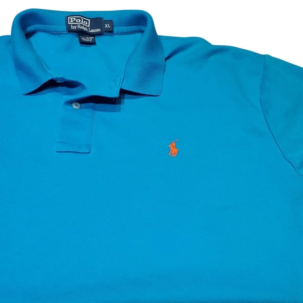 VTG 90s Polo Ralph Lauren Men's XL Blue Polo Shirt Made in Sri Lanka 100% Cotton